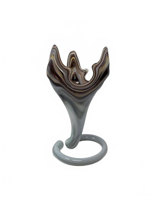 Other - Vintage Hand Blown Art Glass Vase Trumpet Shape Swirl Brown Gray 10.75"